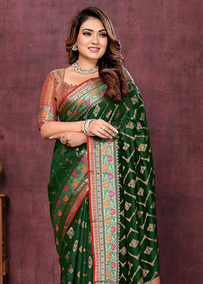 Dark Green Dupion Silk Saree With Blouse Piece