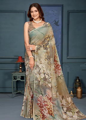 Cream Spun Silk Saree With Blouse Piece