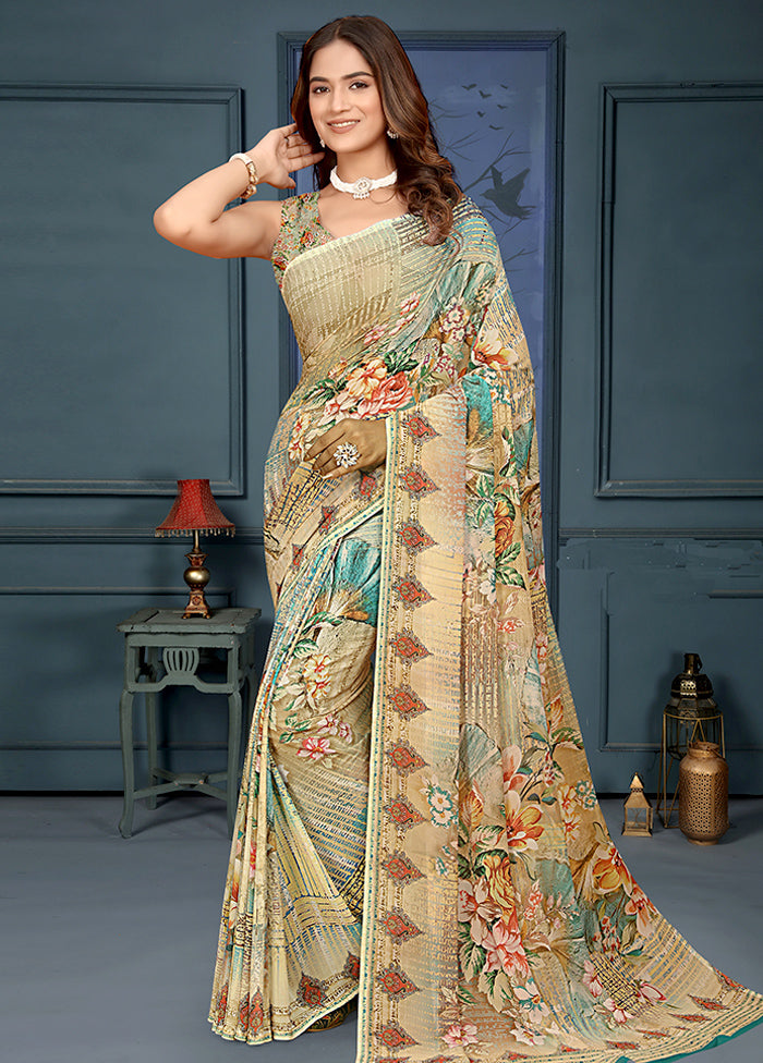 Cream Spun Silk Saree With Blouse Piece