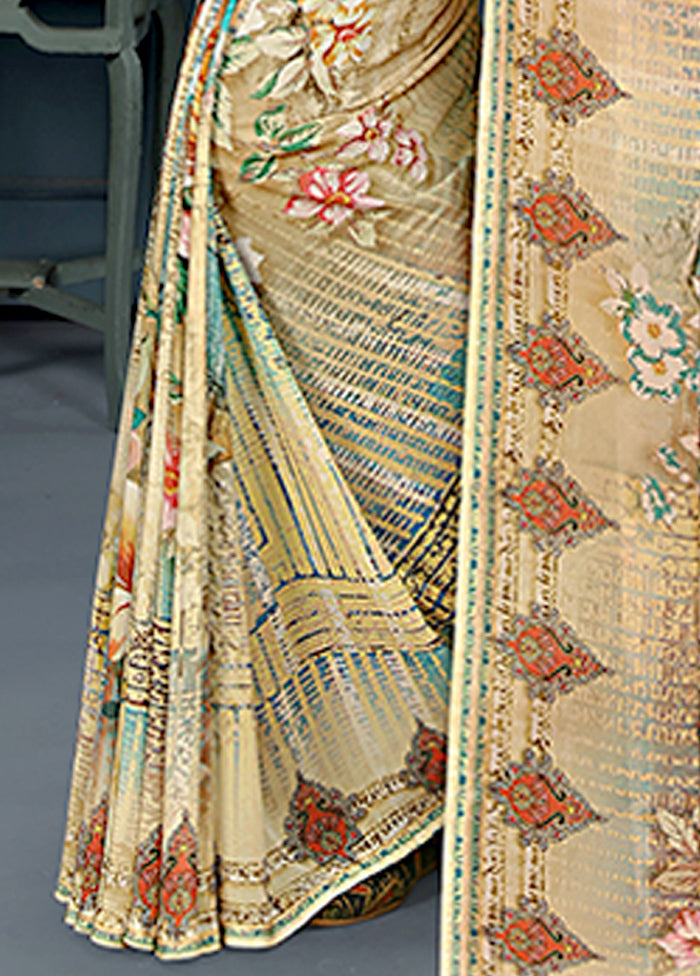 Cream Spun Silk Saree With Blouse Piece