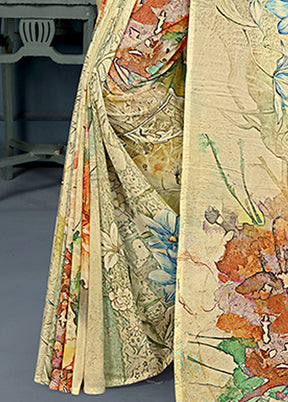 Cream Spun Silk Saree With Blouse Piece