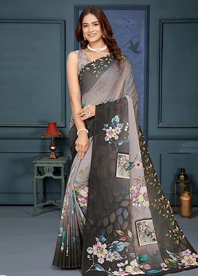 Grey Spun Silk Saree With Blouse Piece