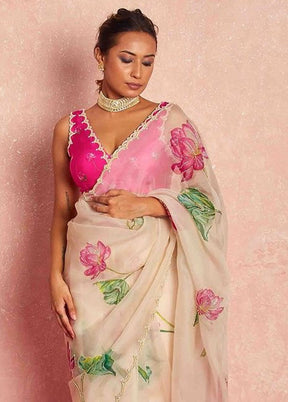 White Organza Saree With Blouse Piece