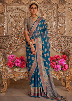 Teal Georgette Saree With Blouse Piece