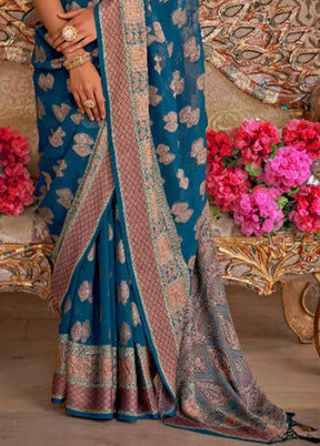 Teal Georgette Saree With Blouse Piece