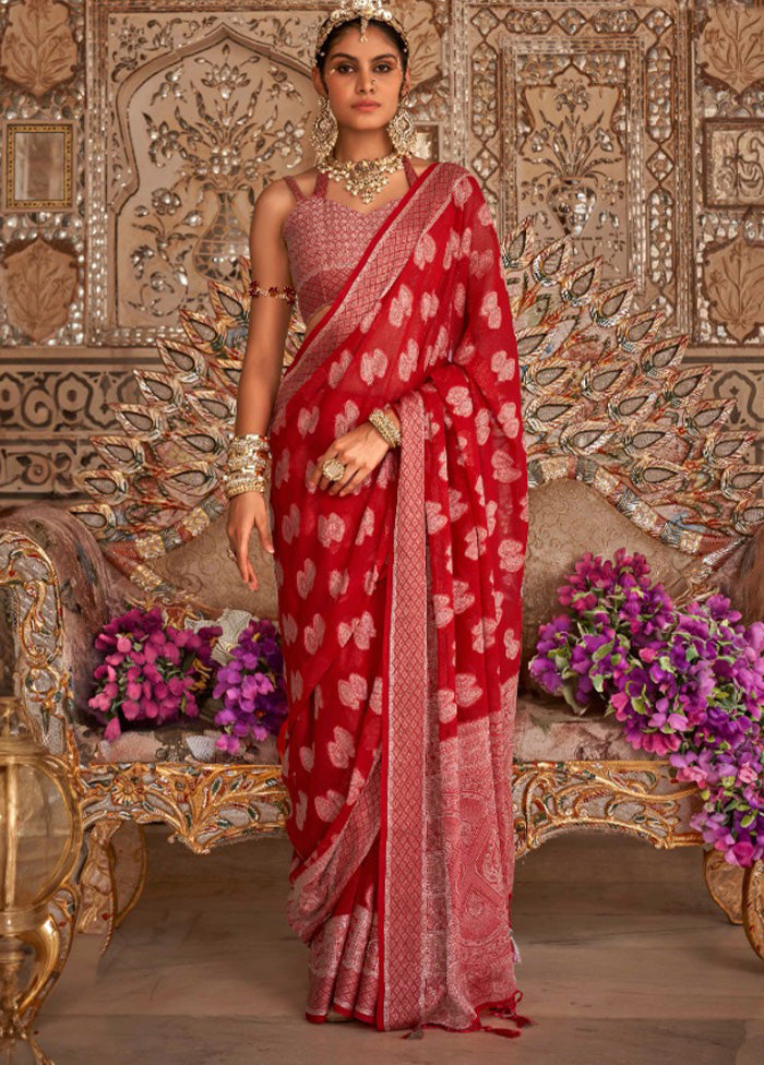 Maroon Georgette Saree With Blouse Piece