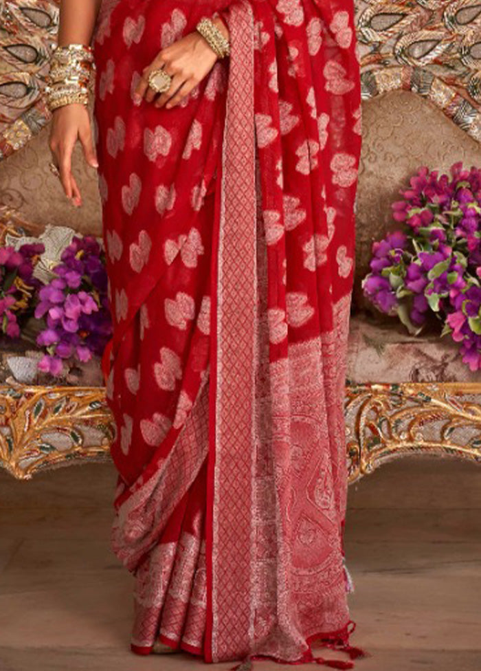 Maroon Georgette Saree With Blouse Piece