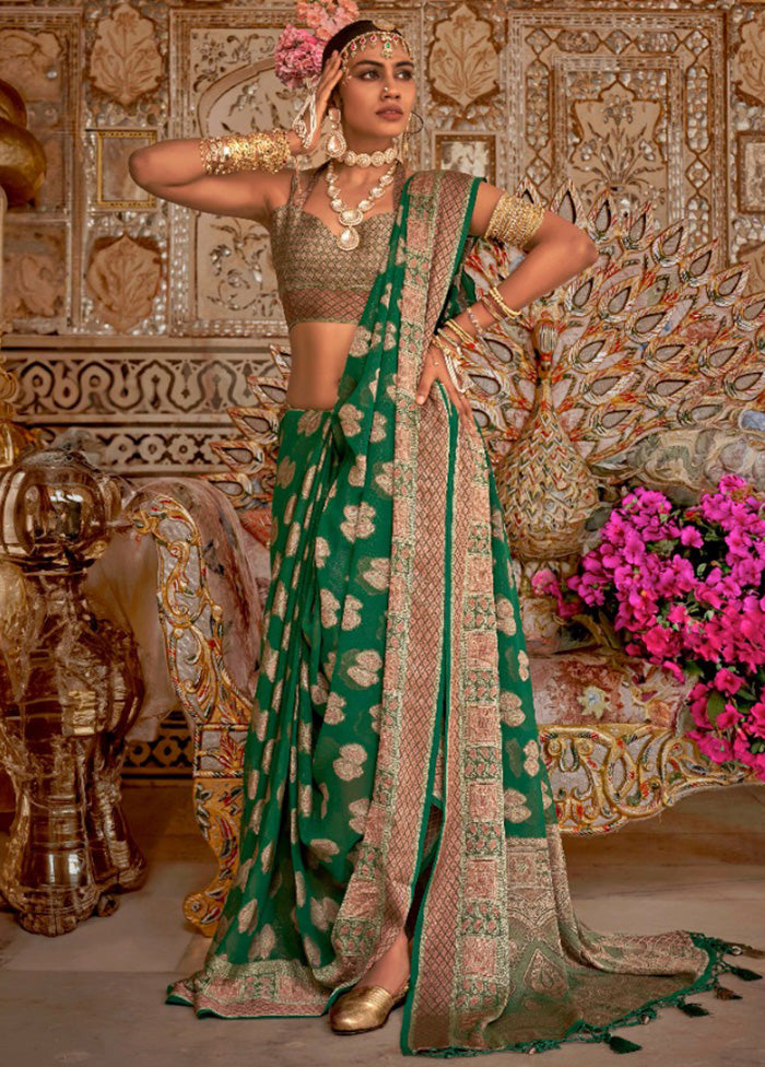 Dark Green Georgette Saree With Blouse Piece