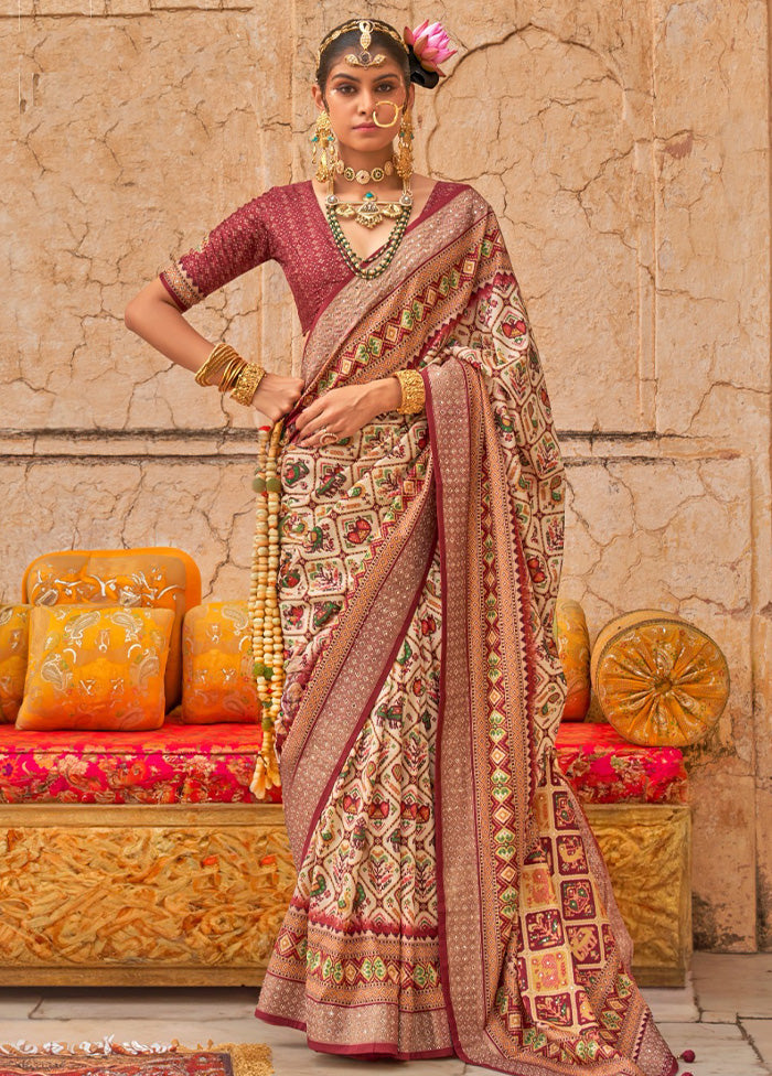 Multicolor Spun Silk Saree With Blouse Piece