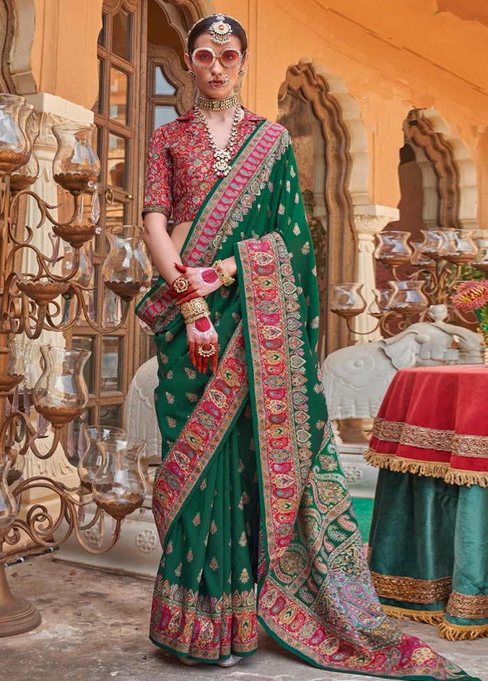 Multicolor Spun Silk Saree With Blouse Piece