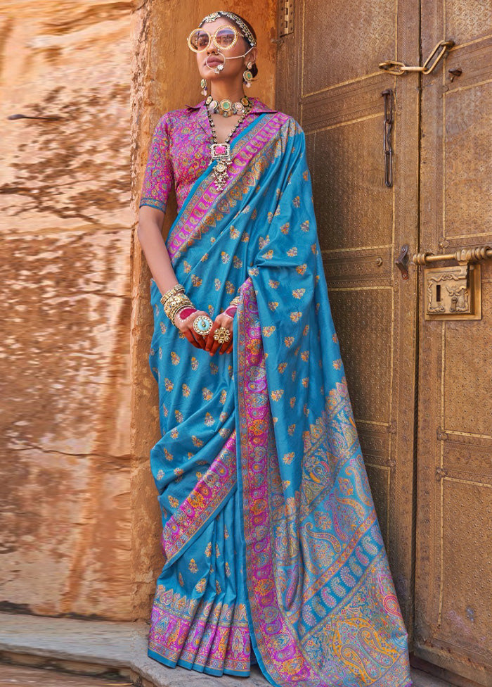 Multicolor Spun Silk Saree With Blouse Piece