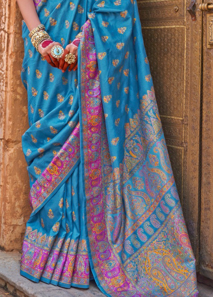 Multicolor Spun Silk Saree With Blouse Piece