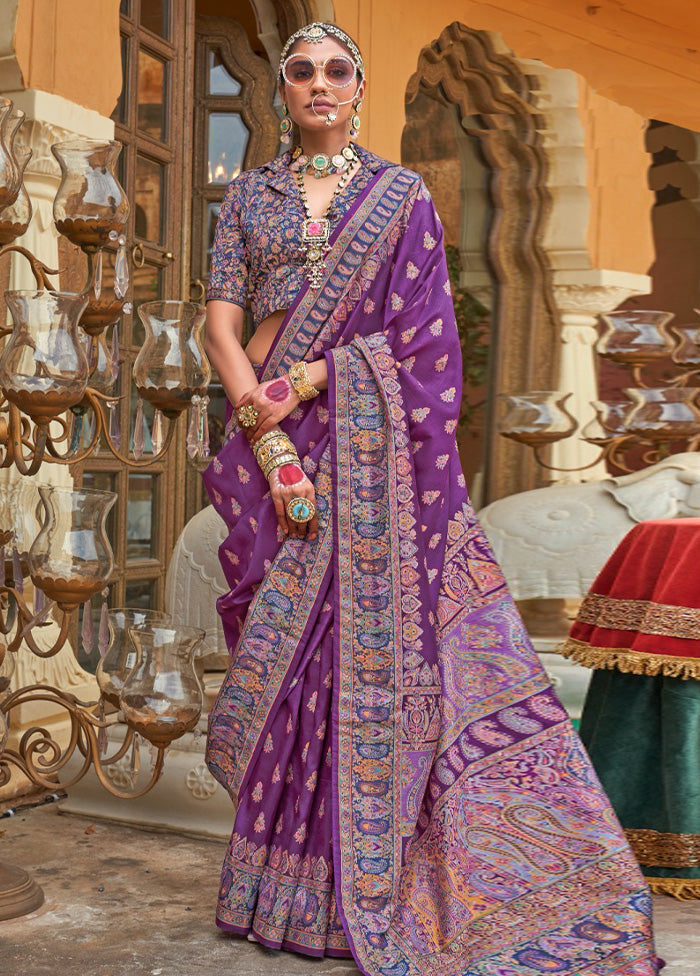 Multicolor Spun Silk Saree With Blouse Piece