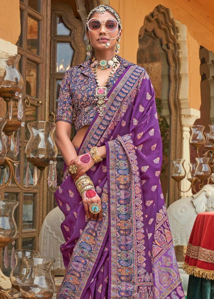 Multicolor Spun Silk Saree With Blouse Piece