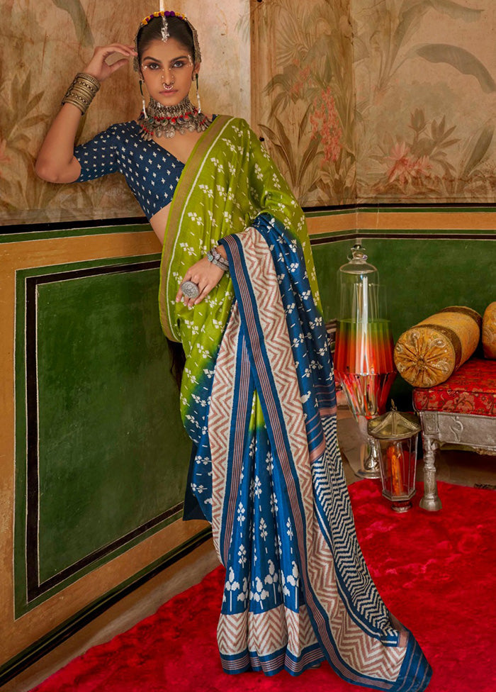 Multicolor Spun Silk Saree With Blouse Piece