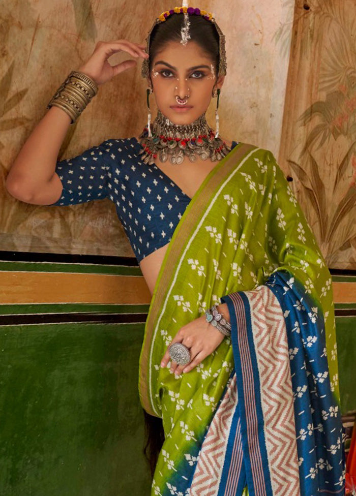 Multicolor Spun Silk Saree With Blouse Piece