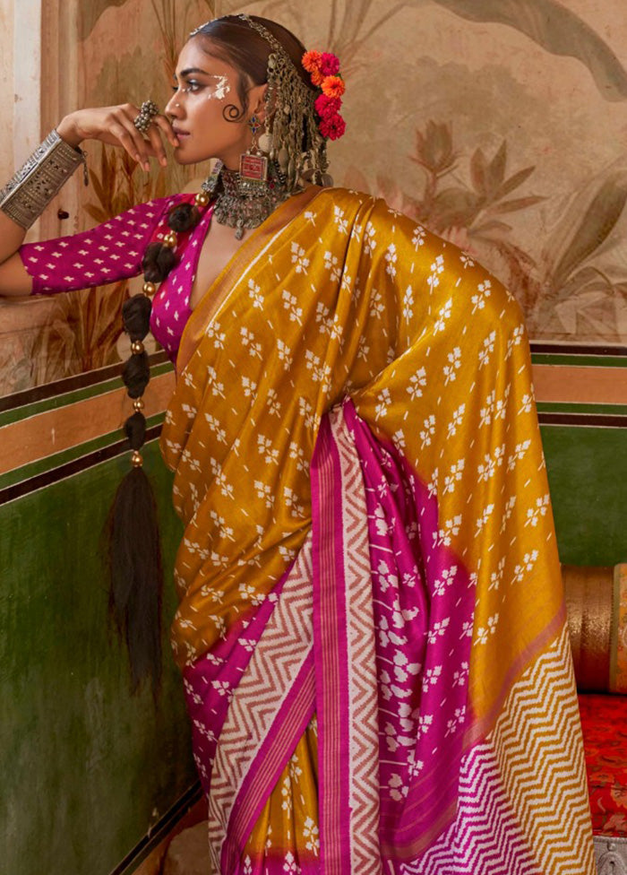 Multicolor Spun Silk Saree With Blouse Piece