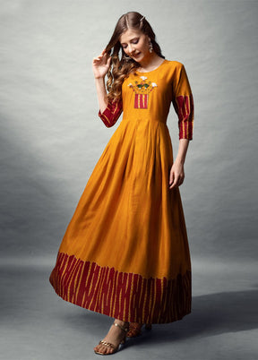 Mustard Readymade Rayon Indian Dress