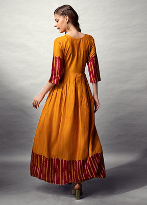 Mustard Readymade Rayon Indian Dress