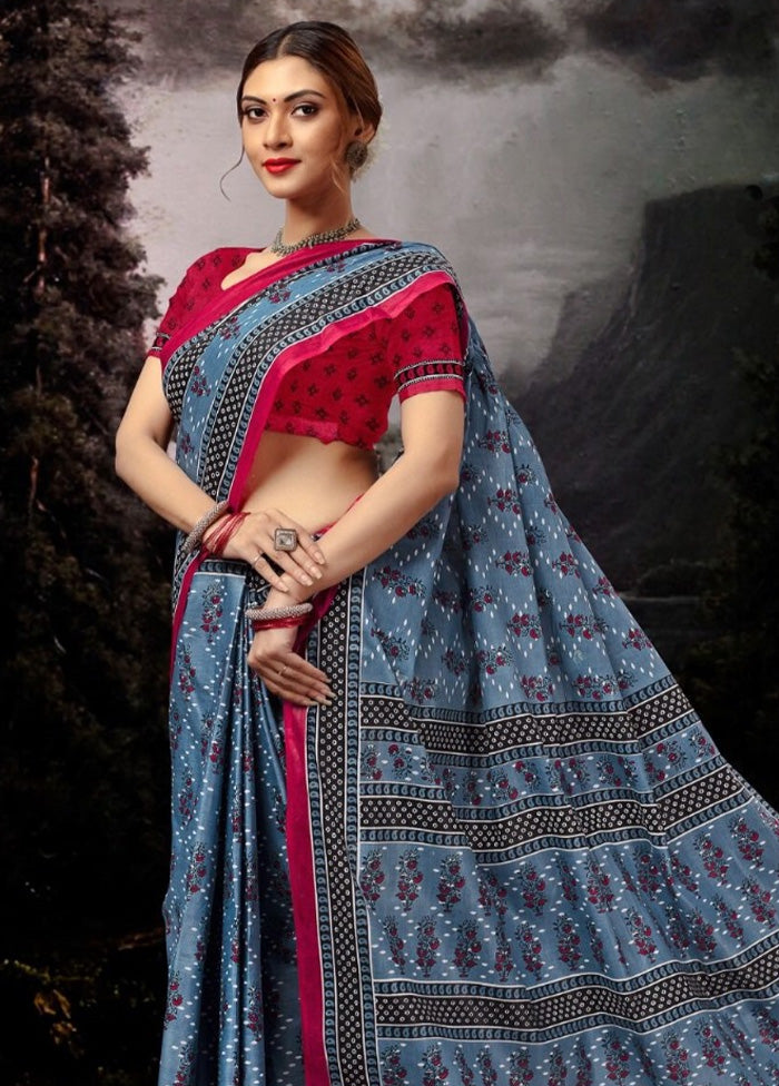 Multicolor Cotton Saree With Blouse Piece