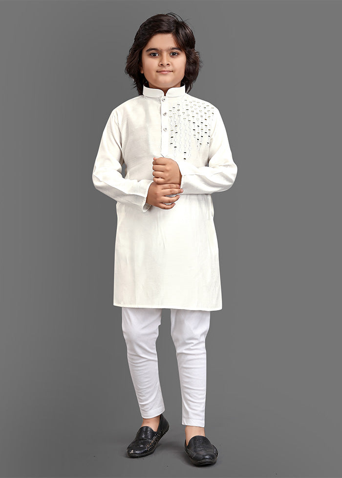 Off White Viscose Kurta Pajama Set