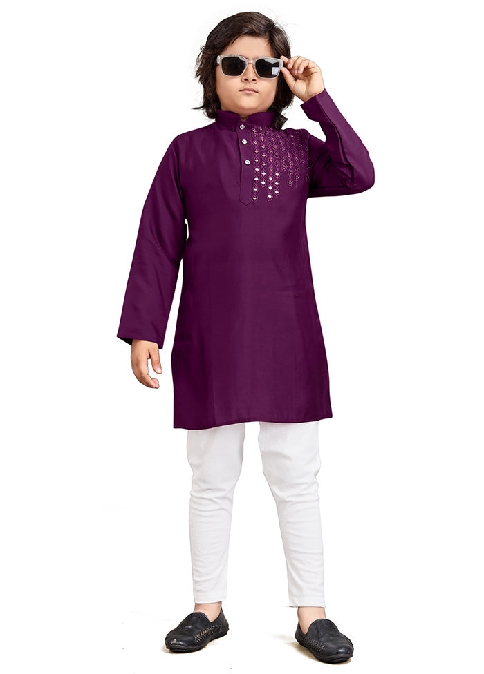 Purple Viscose Kurta Pajama Set