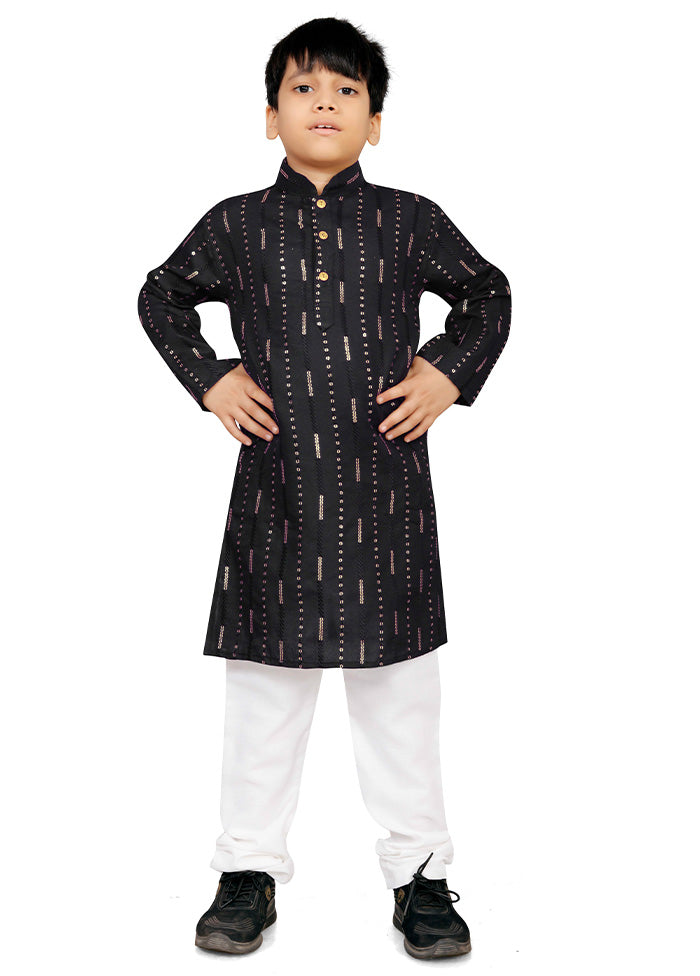 Black Cotton Silk Kurta Pajama Set