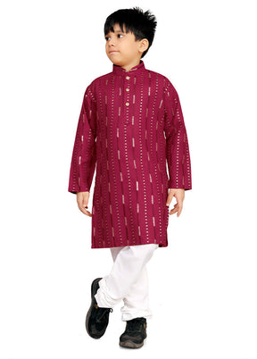 Maroon Cotton Silk Kurta Pajama Set