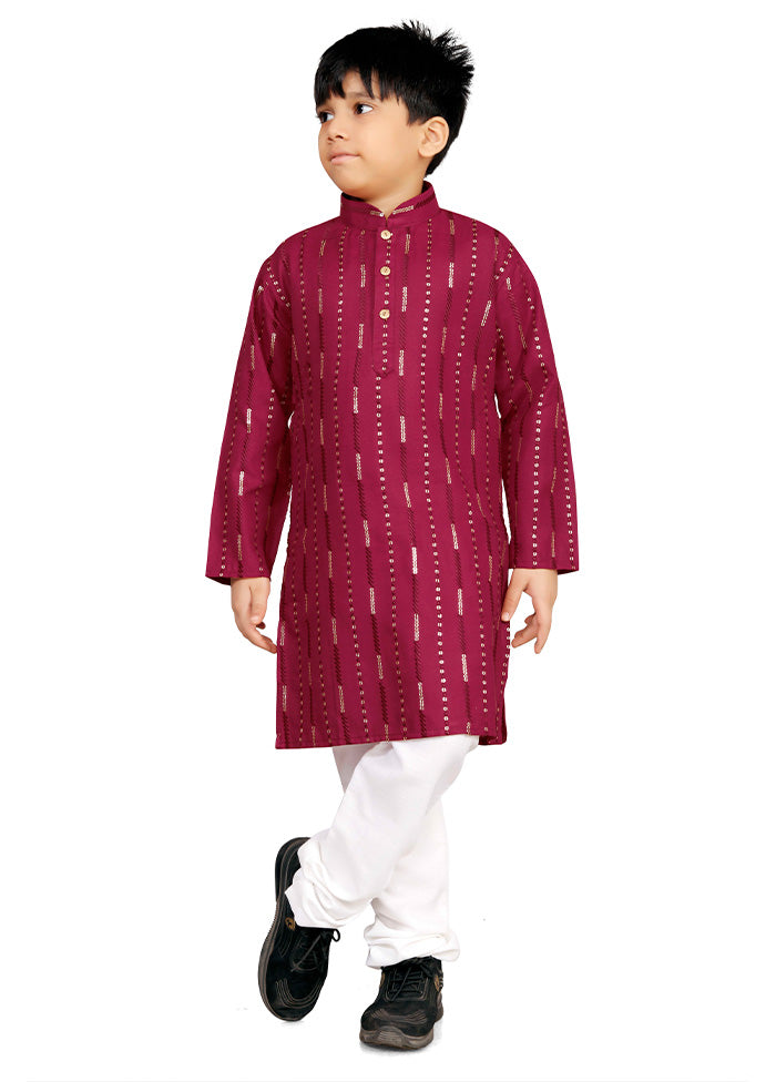 Maroon Cotton Silk Kurta Pajama Set