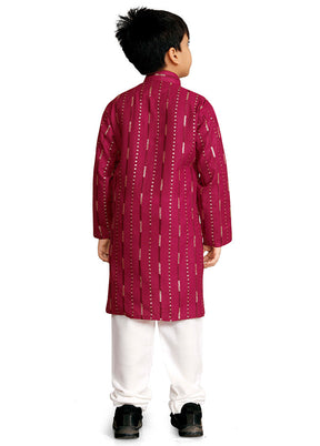 Maroon Cotton Silk Kurta Pajama Set