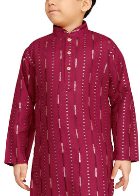 Maroon Cotton Silk Kurta Pajama Set