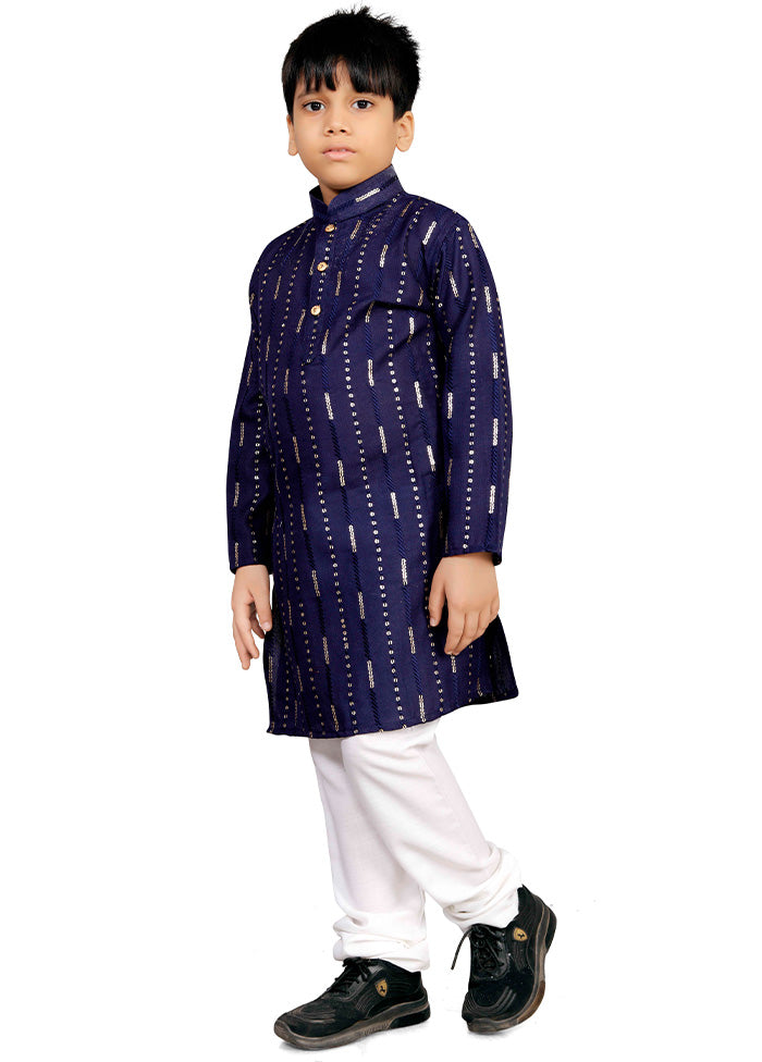 Navy Blue Cotton Silk Kurta Pajama Set