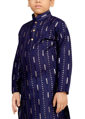 Navy Blue Cotton Silk Kurta Pajama Set