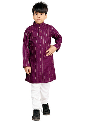 Purple Cotton Silk Kurta Pajama Set