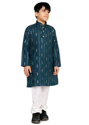 Teal Cotton Silk Kurta Pajama Set