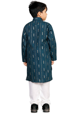 Teal Cotton Silk Kurta Pajama Set