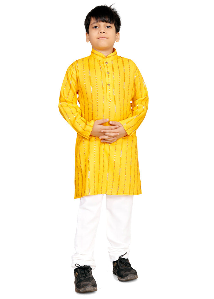 Yellow Cotton Silk Kurta Pajama Set