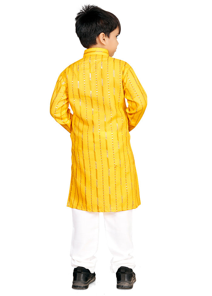 Yellow Cotton Silk Kurta Pajama Set