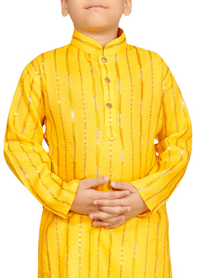 Yellow Cotton Silk Kurta Pajama Set