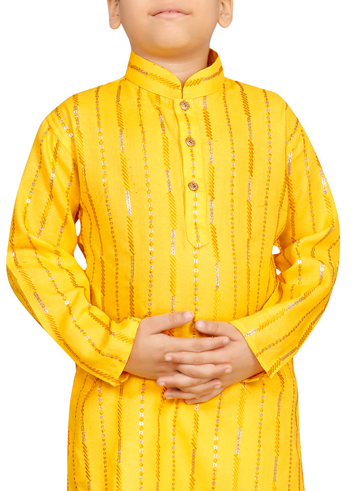 Yellow Cotton Silk Kurta Pajama Set