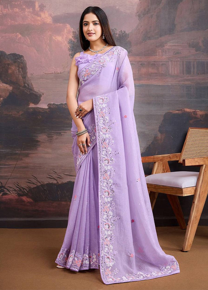 Lavender Organza Saree With Blouse Piece