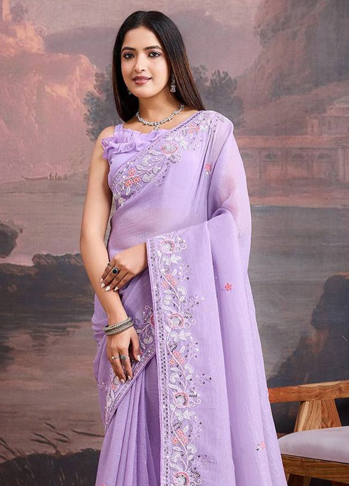 Lavender Organza Saree With Blouse Piece