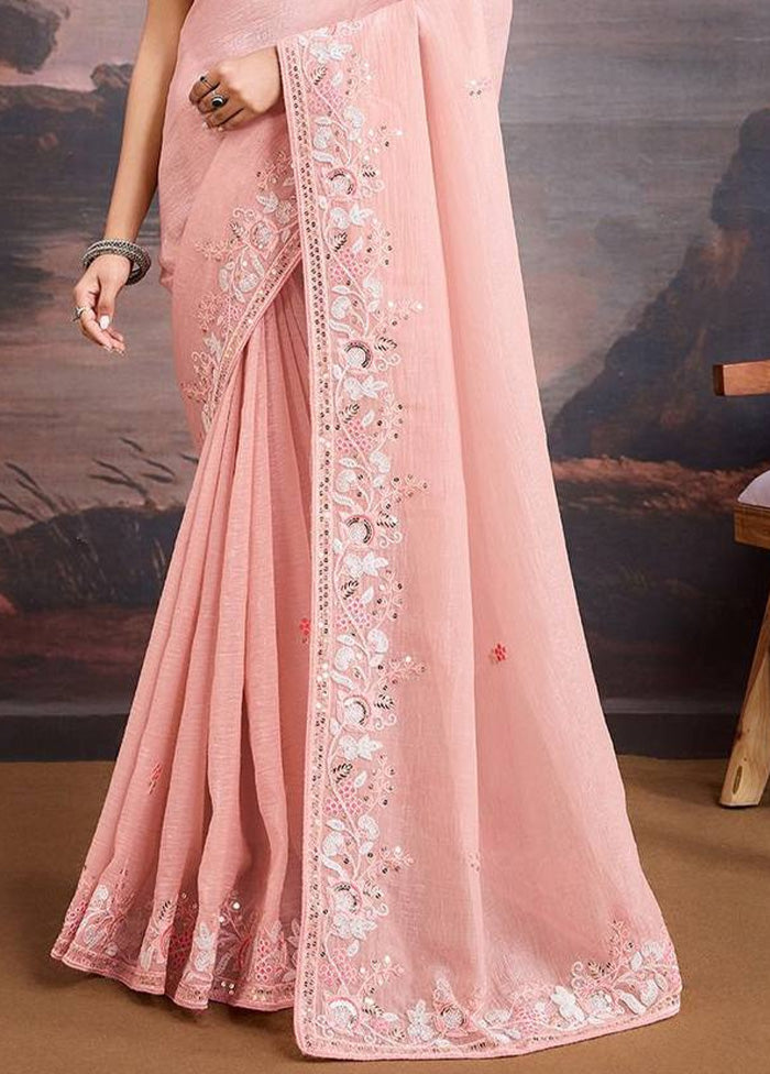 Peach Organza Saree With Blouse Piece