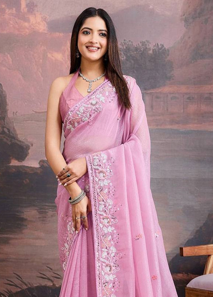 Pink Organza Saree With Blouse Piece