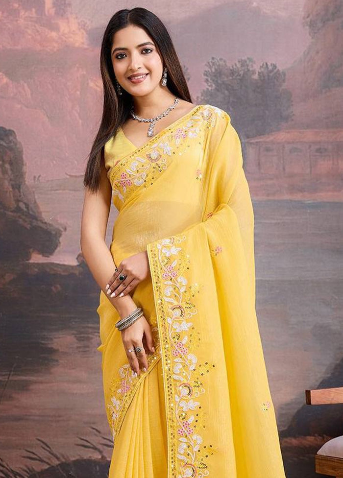 Yellow Organza Saree With Blouse Piece