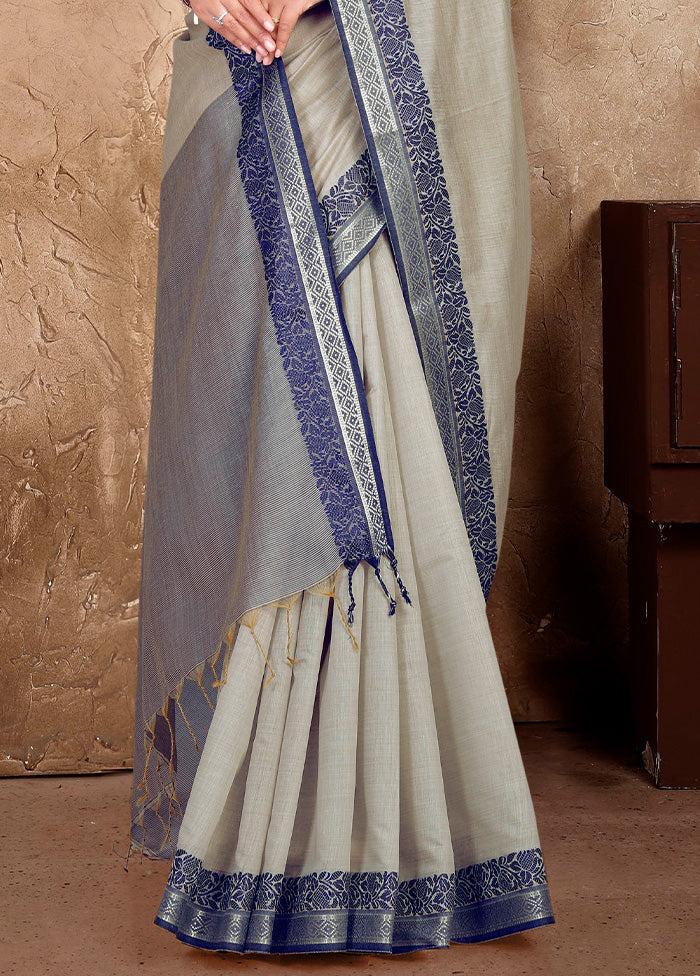 Grey Linen Silk Saree With Blouse Piece