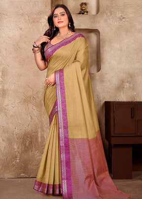 Mehendi Linen Silk Saree With Blouse Piece