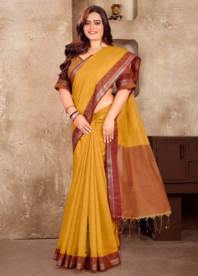 Mustard Linen Silk Saree With Blouse Piece