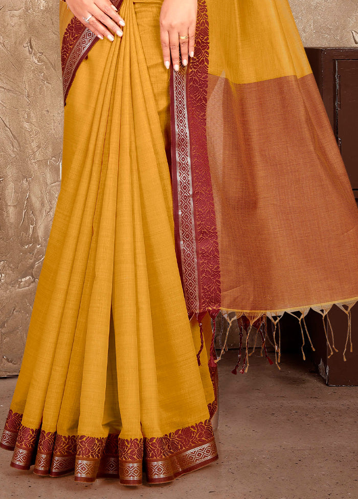 Mustard Linen Silk Saree With Blouse Piece