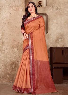 Orange Linen Silk Saree With Blouse Piece